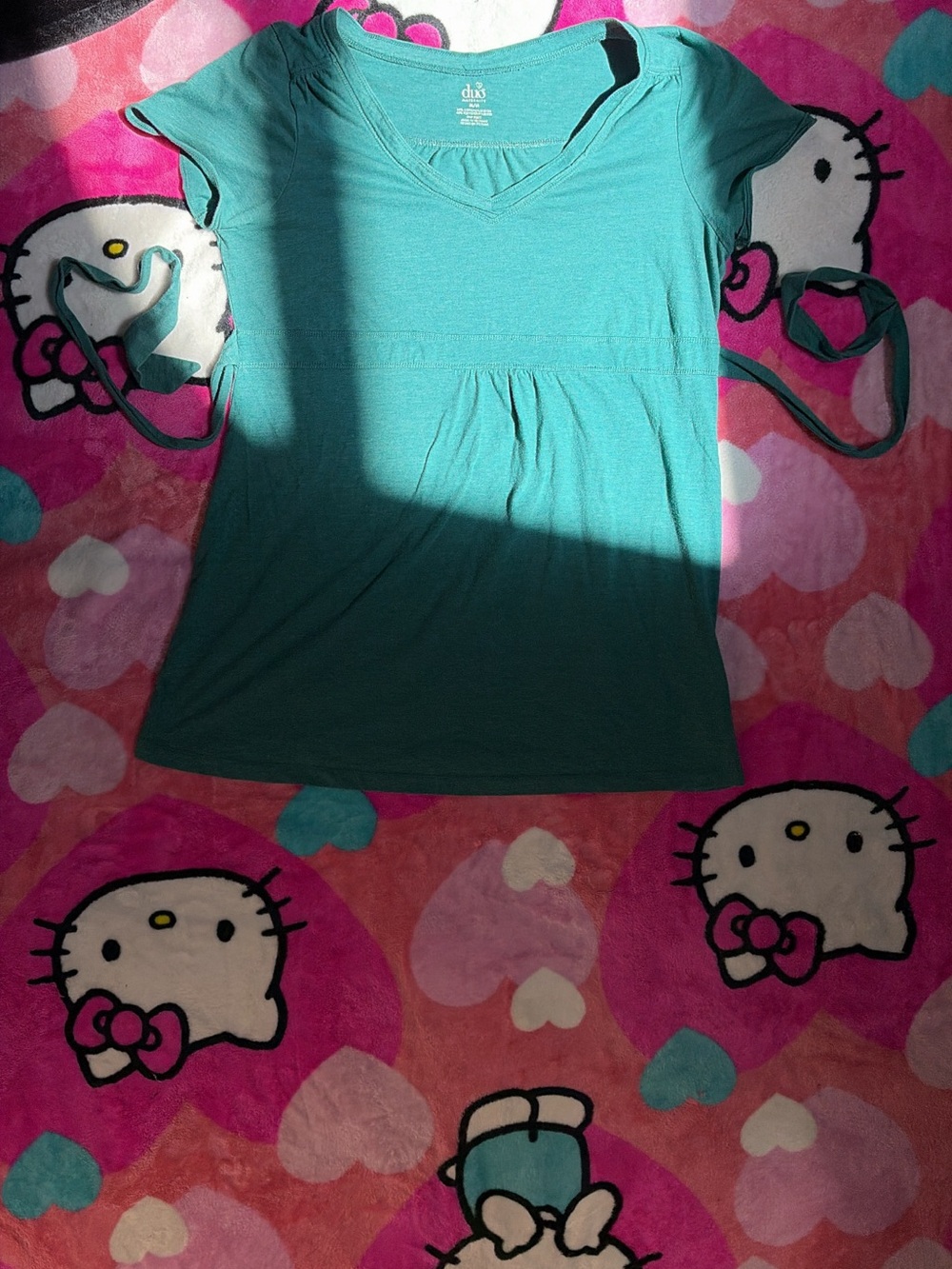 duo Maternity Teal V-Neck Short Sleeve Top
